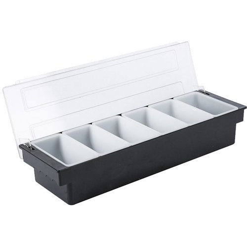 Garnish Tray / Condiment Dispenser with Lid 6 Compartments 500x160x90mm Black &amp White | Stwalwart DA-JGM108