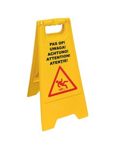 Yellow Caution Wet Floor Sign Multilingual Foldable Safety A-Board 620x300mm | Stwalwart DA-JGM1202