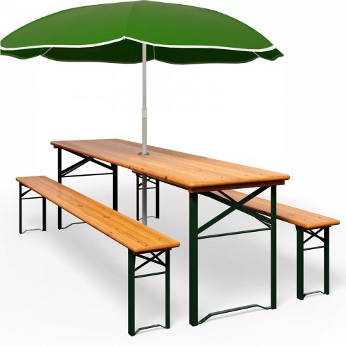 Three Piece Foldable Beer Table and Bench Set, Wooden Outdoor Garden Furniture 1800mm (Pack of 2) Stalwart DA-BT18080 Pack of 2