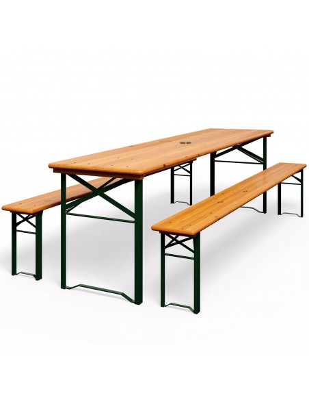 Three Piece Foldable Beer Table and Bench Set, Wooden Outdoor Garden Furniture 1800mm (Pack of 2) Stalwart DA-BT18080 Pack of 2