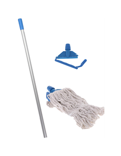 3 Piece Mop Set: Stainless Steel Pole, Blue Connector &amp Cloth Mop Head | Stalwart DA-WH052