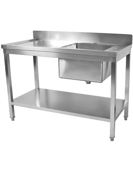 Commercial Sink Stainless steel 1400x600x850mm 1 bowl right Splashback Bottom shelf | Stalwart DA-STD1460R