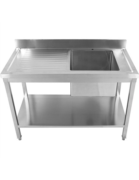 Commercial Sink Stainless steel 1400x600x850mm 1 bowl right Splashback Bottom shelf | Stalwart DA-STD1460R