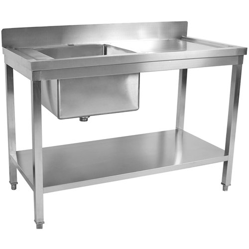 Commercial Sink Stainless Steel 1 Bowl Left Splashback Bottom Shelf 1500x600x950mm | Stalwart DA-STD1560L