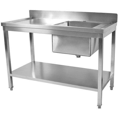 Commercial Sink Stainless Steel 1 Bowl Right Splashback Bottom Shelf 1500x600x950mm | Stalwart DA-STD1560R