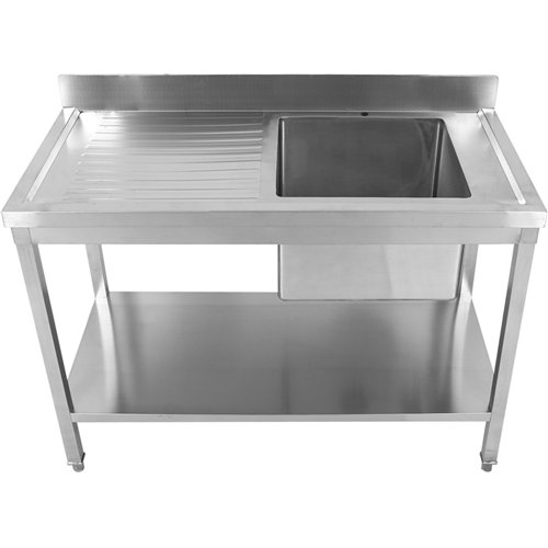 Commercial Sink Stainless Steel 1 Bowl Right Splashback Bottom Shelf 1500x600x950mm | Stalwart DA-STD1560R