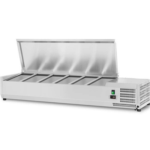 Refrigerated Servery Prep Top 1500mm 6xGN1/3 Depth 380mm Stainless Steel Lid | Stalwart DA-VRX1500/380SS