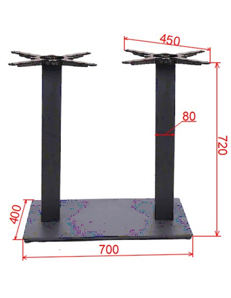 Black Cast Iron Twin Column Table Base Square 700x400x720mm | Stalwart DA-A043A