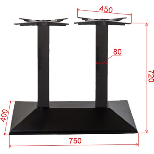 Black Cast Iron Twin Column Table Base Square 750x400x720mm | Stalwart DA-A044A