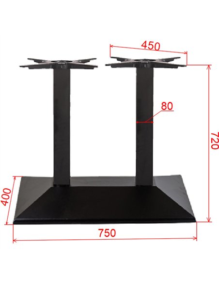 Black Cast Iron Twin Column Table Base Square 750x400x720mm | Stalwart DA-A044A
