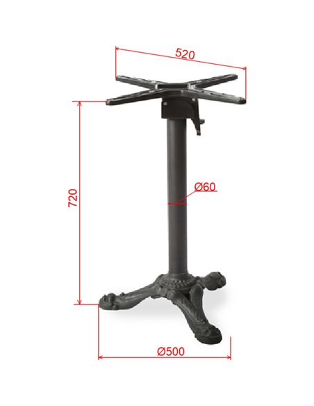 Black Cast Iron Table Base Tri-Leg 500x720mm | Stalwart DA-A081