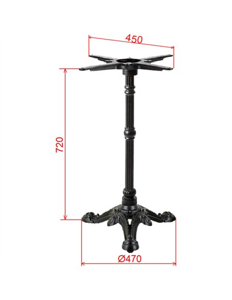 Black Cast Iron Table Base Tri-Leg 470x720mm | Stalwart DA-A082