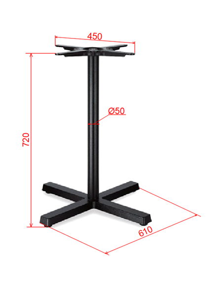 Black Cast Iron Table Base Cross-Base 610x720mm | Stalwart DA-A120A