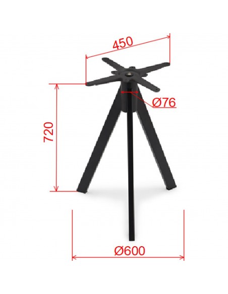 Black Cast Iron Table Base Tripod 600x720mm | Stalwart DA-A133