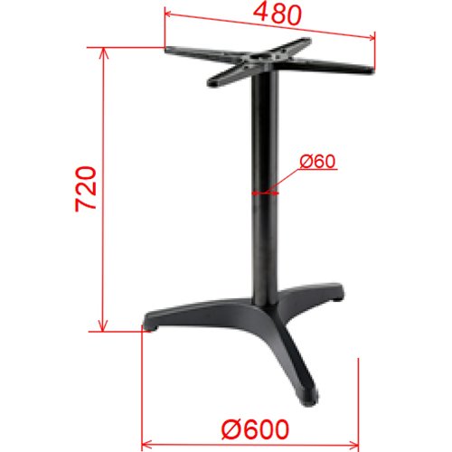 Black Cast Iron Table Base Tri-Leg 600x720mm | Stalwart DA-F005