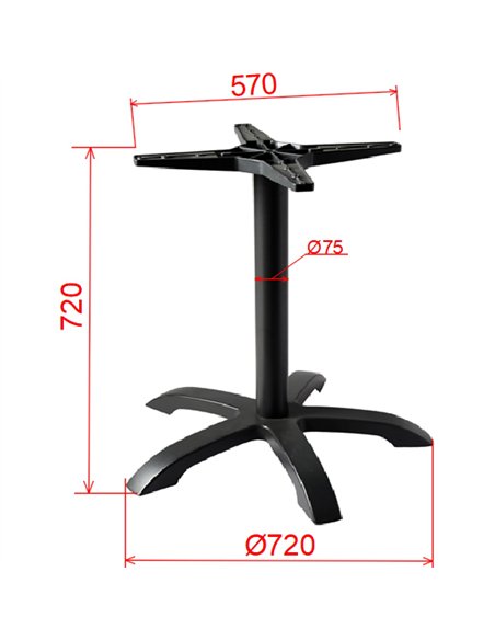 Black Cast Iron Table Base Five-Leg Star Base 720x720mm | Stalwart DA-F037