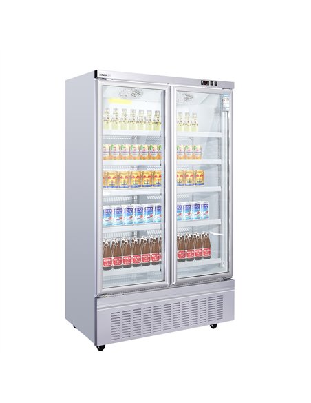 Commercial Upright Display Refrigerator 1035 Litres 2 Glass Doors 5 Shelves Ventilated Cooling 1250x740x2100mm | Stalwart DA-KOB