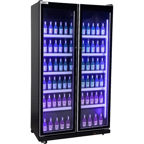 Commercial Upright Display Refrigerator 680 Litres 2 Glass Doors 5 Shelves Ventilated Cooling 1100x600x1985mm | Stalwart DA-KOBE