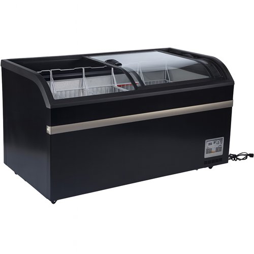 Commercial Horizontal Display Freezer with Shelves 550 Litres 2 Glass Doors 1500x850x850mm Ventilated Cooling Automatic Defrost 