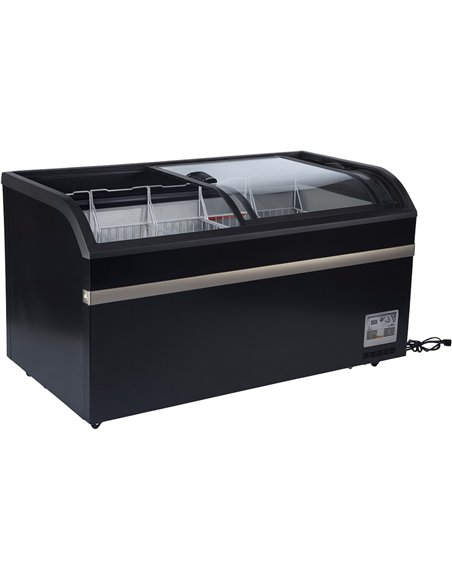 Commercial Horizontal Display Freezer with Shelves 580 Litres 2 Glass Doors 1500x850x880mm Ventilated Cooling Automatic Defrost 