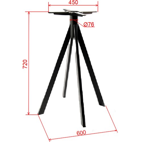 Black Cast Iron Table Base 4-Leg 600x720mm | Stalwart DA-A134