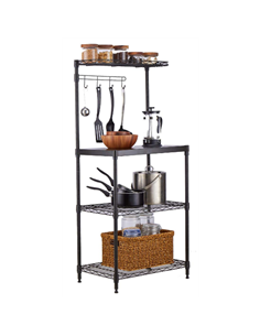 Black 4-Tier Kitchen Storage Rack with Wooden Countertop 550x350x1200mm | Stalwart DA-MGA261