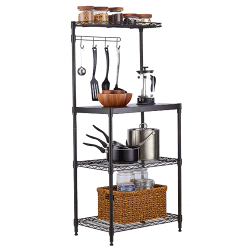 Black 4-Tier Kitchen Storage Rack with Wooden Countertop 550x350x1200mm | Stalwart DA-MGA261