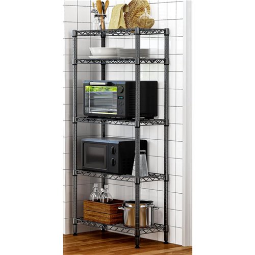 Commercial 5 Tier Black Shelving Unit 750x350x1500mm | Stalwart DA-MGA263