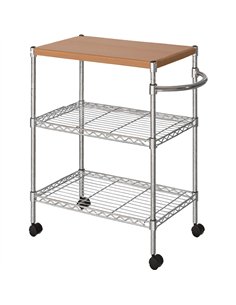 Chrome 3-Tier Utility Trolley Cart with Wooden Top 600x450x750mm | Stalwart DA-MGA265