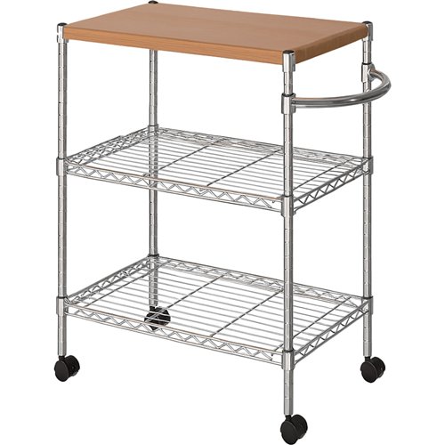 Chrome 3-Tier Utility Trolley Cart with Wooden Top 600x450x750mm | Stalwart DA-MGA265