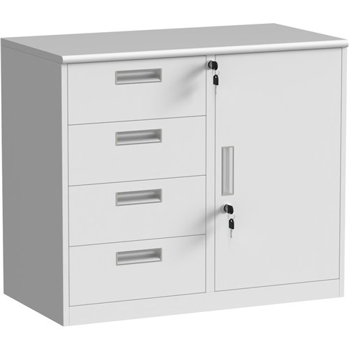 Professional Half Filing Cabinet with Metal Door &amp Four Drawers MDF Top 800x420x690mm White | Stalwart DA-HDWA41