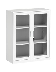 Professional Half Filing Cabinet with Glass Door 900x390x1130mm White | Stalwart DA-HDWAB02