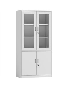 Professional Filing Cabinet with Glass &amp Metal Doors 900x390x1800mm White | Stalwart DA-HDWB04