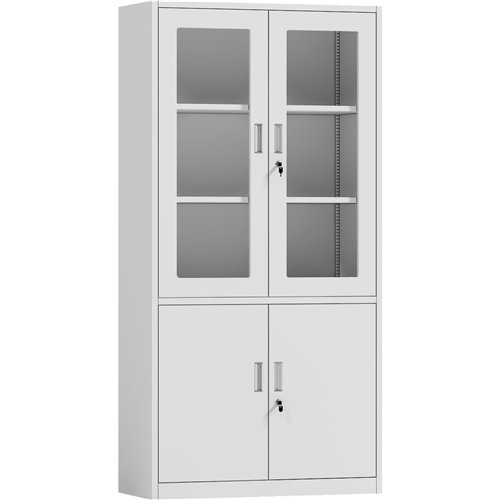 Professional Filing Cabinet with Glass &amp Metal Doors 900x390x1800mm White | Stalwart DA-HDWB04