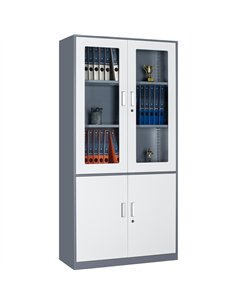 Professional Filing Cabinet with Glass &amp Metal Doors 900x390x1800mm Gray-White | Stalwart DA-HDWSB04