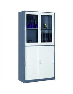 Professional Filing Cabinet with Glass &amp Metal Sliding Doors 900x390x1800mm Gray-White | Stalwart DA-HDYSB04