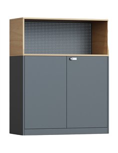 Professional Knock-Down Two-Door Metal Storage Cabinet Wooden Effect Dark Gray 900x390x1120mm | Stalwart DA-HDCZHB1