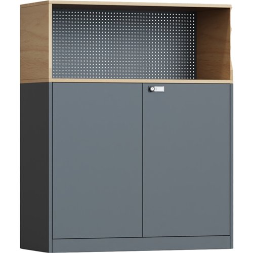 Professional Knock-Down Two-Door Metal Storage Cabinet Wooden Effect Dark Gray 900x390x1120mm | Stalwart DA-HDCZHB1