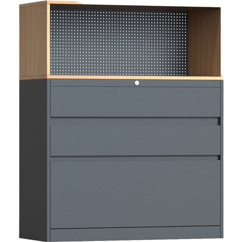 Professional Knock-Down Metal Storage Cabinet 3-Drawers Wooden Effect Dark Gray 900x390x1120mm | Stalwart DA-HDCZHB2