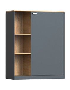 Professional Knock-Down Metal Storage Cabinet with Open &amp Enclosed Shelves Wooden Effect Dark Gray 900x390x1120mm | Stalwart 