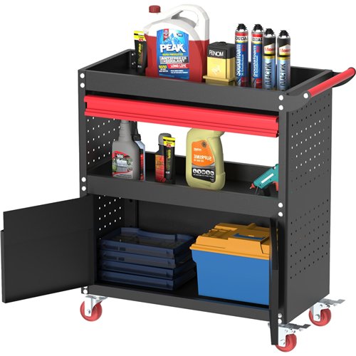 Professional Mobile Tool Cabinet with Drawer &amp Storage Shelves 720x350x837mm | Stalwart DA-HDWTC01