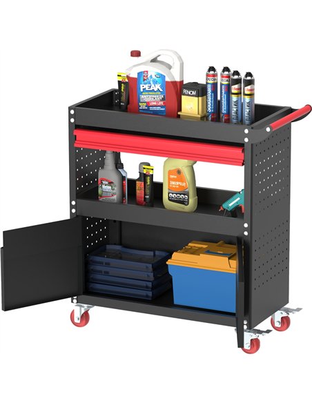 Professional Mobile Tool Cabinet with Drawer &amp Storage Shelves 720x350x837mm | Stalwart DA-HDWTC01