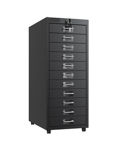 Professional 11-Drawer Lockable Metal Storage Cabinet with Wheels 280x425x710mm Black| Stalwart DA-HDKM11LOCKBLACK