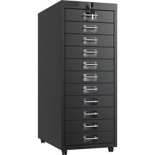 Professional 11-Drawer Lockable Metal Storage Cabinet with Wheels 280x425x710mm Black| Stalwart DA-HDKM11LOCKBLACK