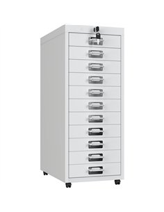 Professional 11-Drawer Lockable Metal Storage Cabinet with Wheels 280x425x710mm White | Stalwart DA-HDKM11LOCKWHITE