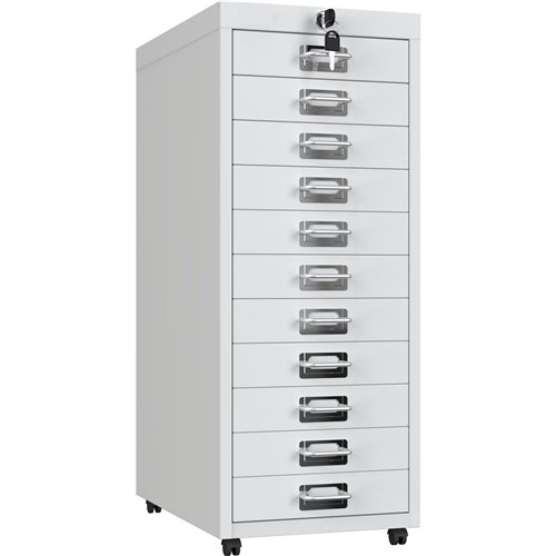 Professional 11-Drawer Lockable Metal Storage Cabinet with Wheels 280x425x710mm White | Stalwart DA-HDKM11LOCKWHITE