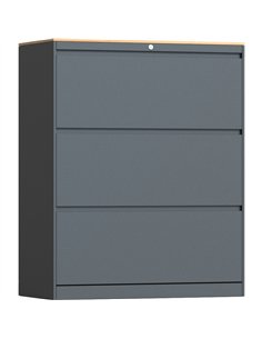 Professional Knock-Down Metal Storage Cabinet with 3-Drawers Wooden Effect Dark Gray 900x450x1120mm | Stalwart DA-HDKNL03