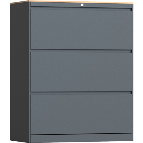 Professional Knock-Down Metal Storage Cabinet with 3-Drawers Wooden Effect Dark Gray 900x450x1120mm | Stalwart DA-HDKNL03
