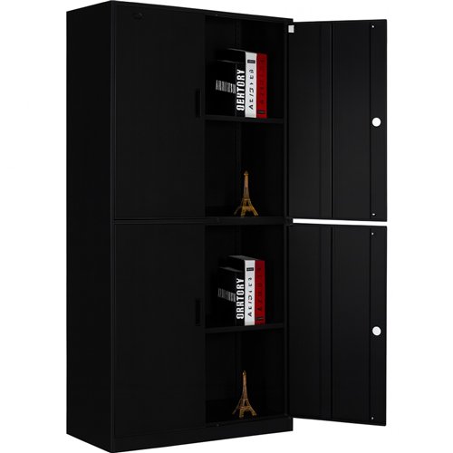 Professional Double Filing Cabinet 900x390x1800mm Black | Stalwart DA-HDW04BLACK