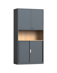 Professional Knock-Down Double Metal Storage Cabinet Wooden Effect Dark Gray 900x390x1800mm | Stalwart DA-HDWCK04